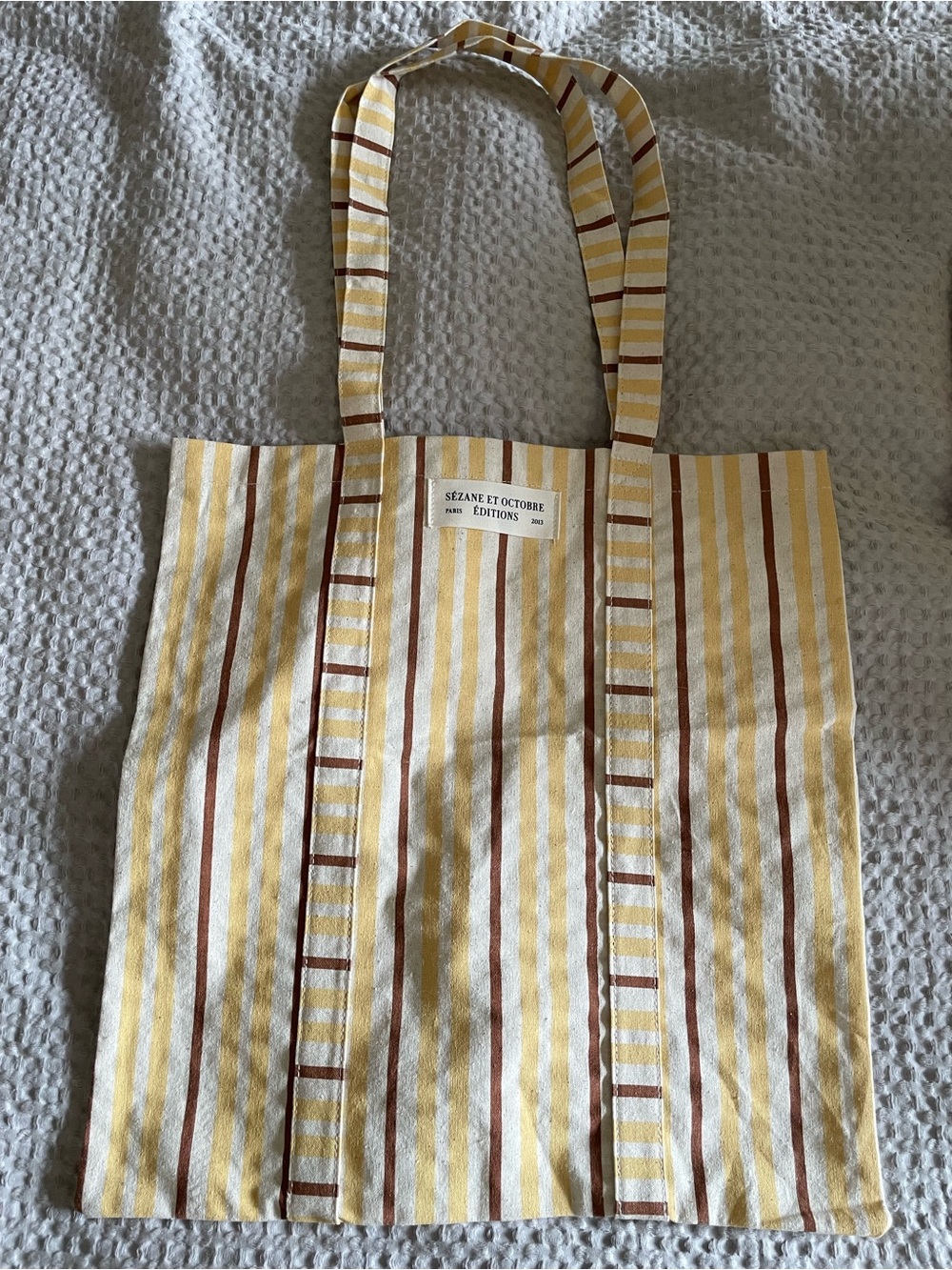 Sézane x Octobre Editions Striped Canvas Tote | Paris | Yellow Stripe Bag, NWOT
